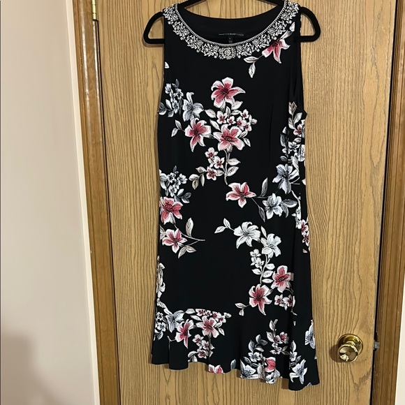 White House Black Market Dresses & Skirts - Floral Black Dress with Embellished Neckline